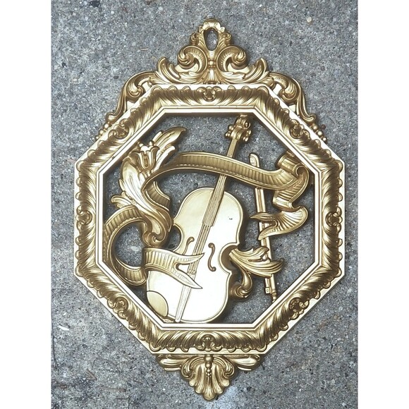 4 Vintage 1976 Mid Century Wall Art Plaques Musical Instruments SYROCO/HOMCO - Picture 4 of 5